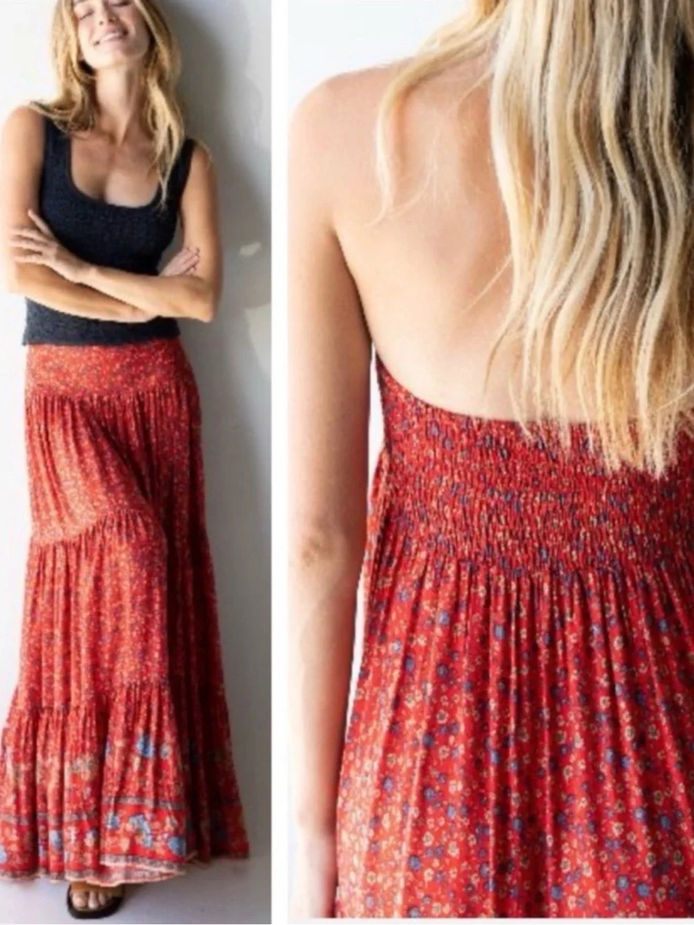 NWT Natural Life Hanna Maxi Skirt Dress Red Floral Boho Western Festival Gypsy M - Picture 4 of 16